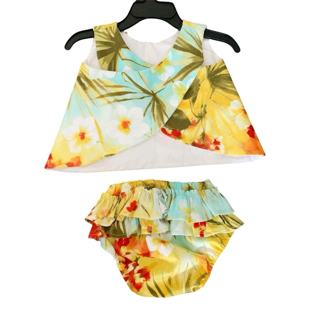 Baby Girl 2Pc Outfit Floral Top Bloomer Set Bow 6-12 Months Summer - Picture 5 of 6